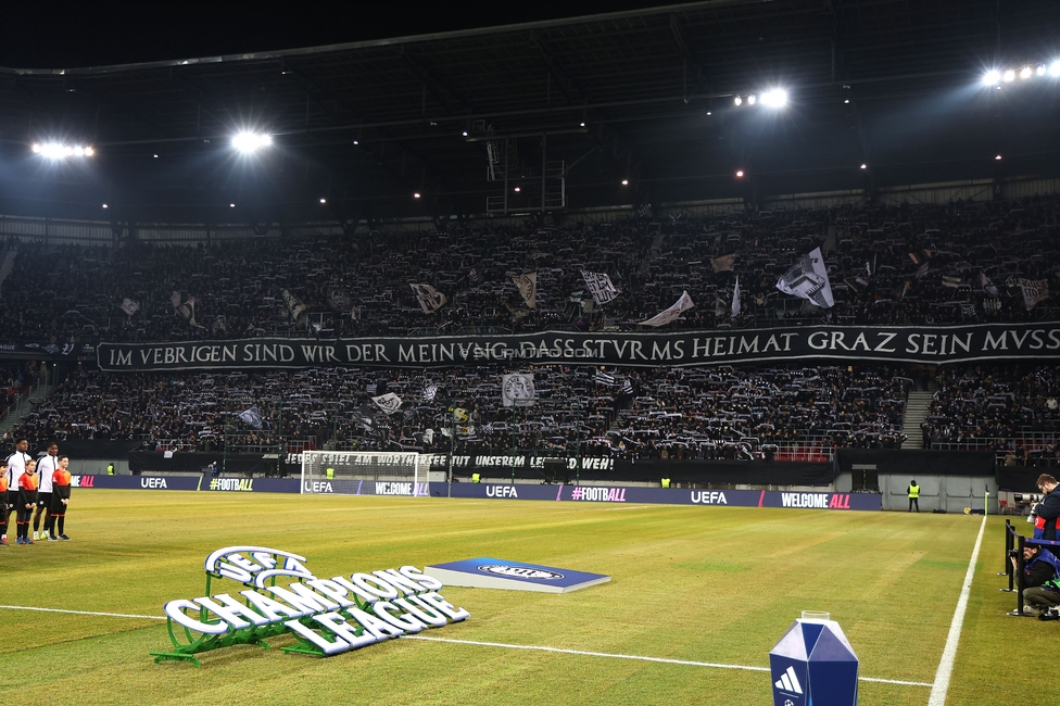 Sturm Graz - Leipzig
UEFA Champions League Ligaphase 8. Spieltag, SK Sturm Graz - RB Leipzig, Woerthersee Stadion Klagenfurt, 29.01.2025. 

Foto zeigt Fans von Sturm
