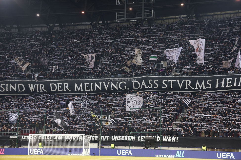 Sturm Graz - Leipzig
UEFA Champions League Ligaphase 8. Spieltag, SK Sturm Graz - RB Leipzig, Woerthersee Stadion Klagenfurt, 29.01.2025. 

Foto zeigt Fans von Sturm
