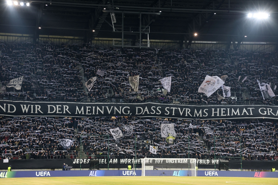 Sturm Graz - Leipzig
UEFA Champions League Ligaphase 8. Spieltag, SK Sturm Graz - RB Leipzig, Woerthersee Stadion Klagenfurt, 29.01.2025. 

Foto zeigt Fans von Sturm
