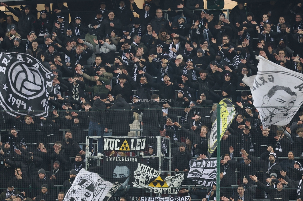 Sturm Graz - Leipzig
UEFA Champions League Ligaphase 8. Spieltag, SK Sturm Graz - RB Leipzig, Woerthersee Stadion Klagenfurt, 29.01.2025. 

Foto zeigt Fans von Sturm
