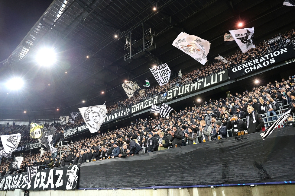 Sturm Graz - Leipzig
UEFA Champions League Ligaphase 8. Spieltag, SK Sturm Graz - RB Leipzig, Woerthersee Stadion Klagenfurt, 29.01.2025. 

Foto zeigt Fans von Sturm
