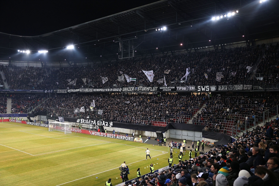 Sturm Graz - Leipzig
UEFA Champions League Ligaphase 8. Spieltag, SK Sturm Graz - RB Leipzig, Woerthersee Stadion Klagenfurt, 29.01.2025. 

Foto zeigt Fans von Sturm
