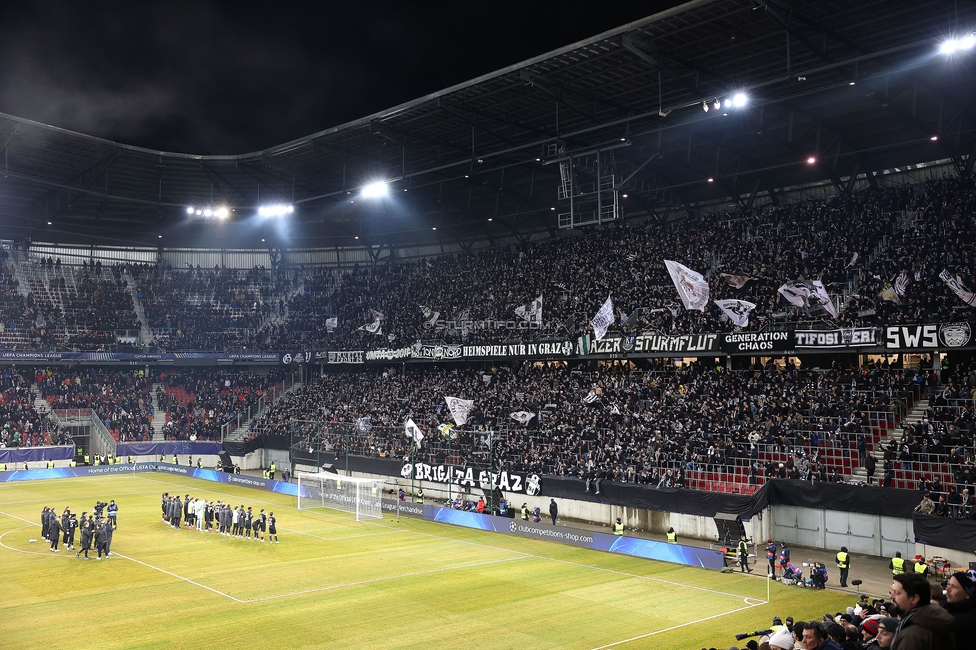 Sturm Graz - Leipzig
UEFA Champions League Ligaphase 8. Spieltag, SK Sturm Graz - RB Leipzig, Woerthersee Stadion Klagenfurt, 29.01.2025. 

Foto zeigt Fans von Sturm
