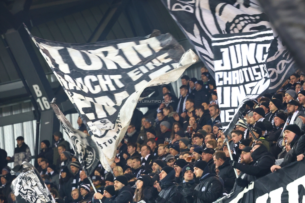 Sturm Graz - Leipzig
UEFA Champions League Ligaphase 8. Spieltag, SK Sturm Graz - RB Leipzig, Woerthersee Stadion Klagenfurt, 29.01.2025. 

Foto zeigt Fans von Sturm
