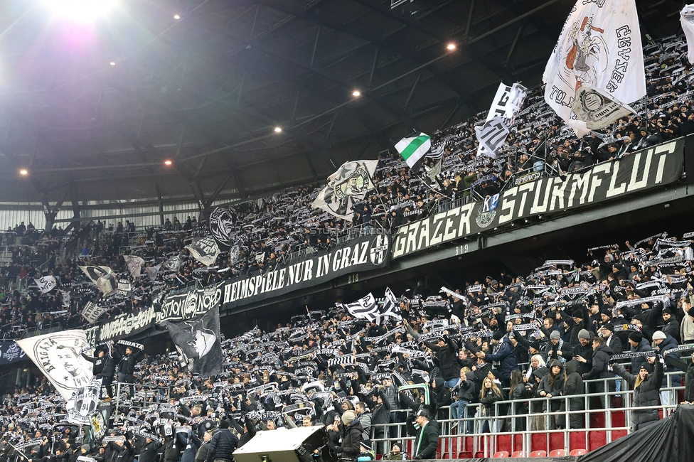 Sturm Graz - Leipzig
UEFA Champions League Ligaphase 8. Spieltag, SK Sturm Graz - RB Leipzig, Woerthersee Stadion Klagenfurt, 29.01.2025. 

Foto zeigt Fans von Sturm
