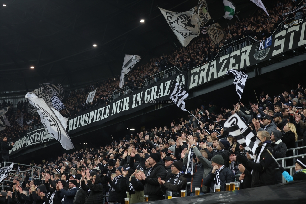 Sturm Graz - Leipzig
UEFA Champions League Ligaphase 8. Spieltag, SK Sturm Graz - RB Leipzig, Woerthersee Stadion Klagenfurt, 29.01.2025. 

Foto zeigt Fans von Sturm
