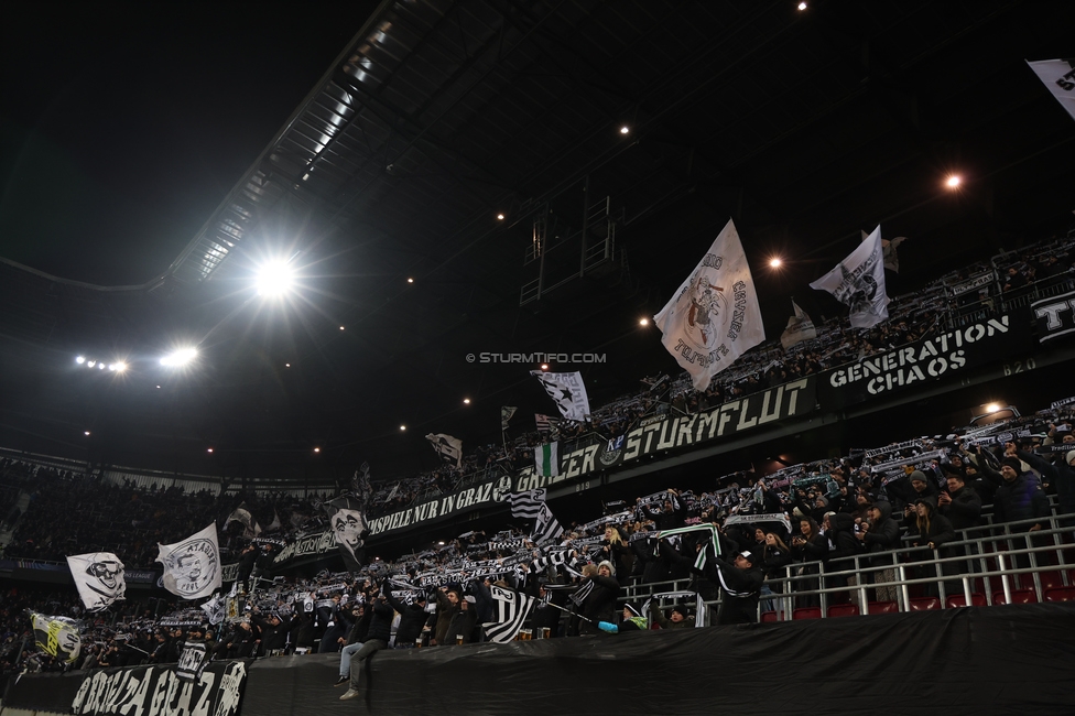 Sturm Graz - Leipzig
UEFA Champions League Ligaphase 8. Spieltag, SK Sturm Graz - RB Leipzig, Woerthersee Stadion Klagenfurt, 29.01.2025. 

Foto zeigt Fans von Sturm
