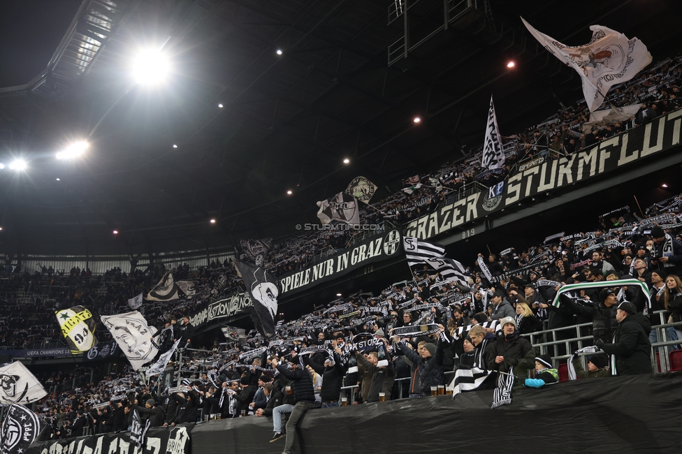 Sturm Graz - Leipzig
UEFA Champions League Ligaphase 8. Spieltag, SK Sturm Graz - RB Leipzig, Woerthersee Stadion Klagenfurt, 29.01.2025. 

Foto zeigt Fans von Sturm
