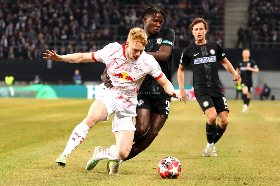 Sturm Graz - Leipzig
UEFA Champions League Ligaphase 8. Spieltag, SK Sturm Graz - RB Leipzig, Woerthersee Stadion Klagenfurt, 29.01.2025. 

Foto zeigt Seedy Jatta (Sturm)
