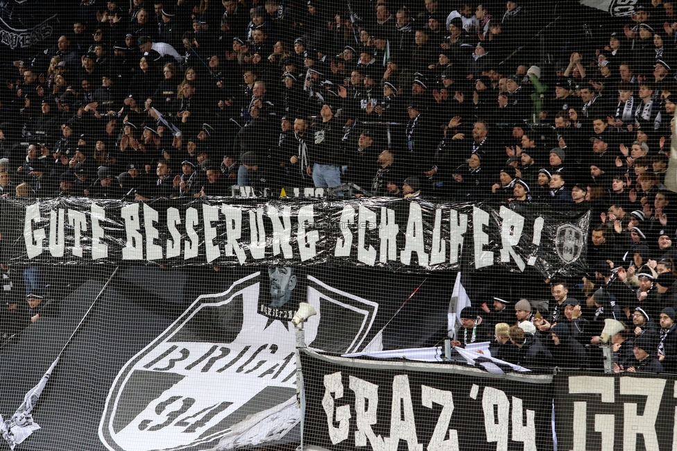 Sturm Graz - Austria Wien
OEFB Cup, Viertelfinale, SK Sturm Graz - FK Austria Wien, Stadion Liebenau Graz, 01.02.2025. 

Foto zeigt Fans von Sturm mit einem Spruchband
Schlüsselwörter: brigata