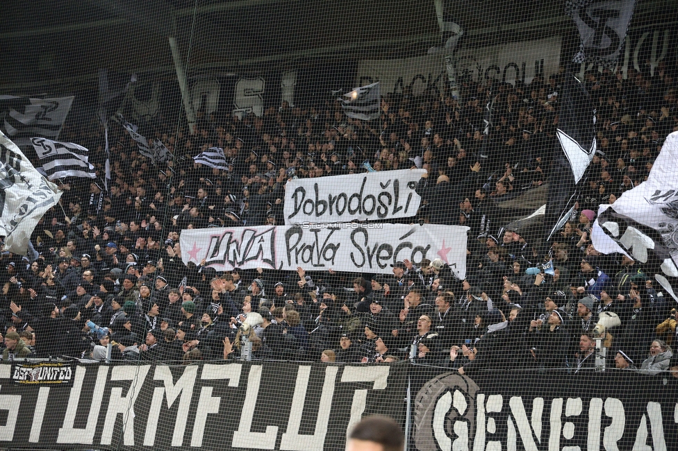 Sturm Graz - Austria Wien
OEFB Cup, Viertelfinale, SK Sturm Graz - FK Austria Wien, Stadion Liebenau Graz, 01.02.2025. 

Foto zeigt Fans von Sturm mit einem Spruchband
Schlüsselwörter: sturmflut