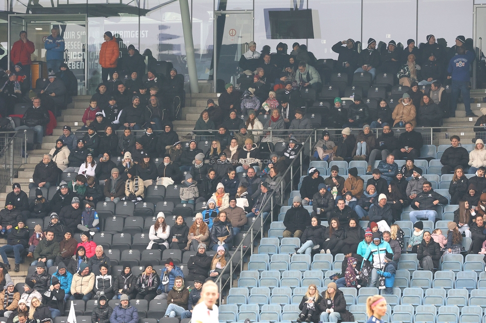 Sturm Graz Damen - St. Poelten
SPORTLAND Niederoesterreich Frauen Cup, Viertelfinale, SK Sturm Graz Damen - spusu SKN St. Poelten Rush, Stadion Liebenau Graz, 09.02.2025. 

Foto zeigt Fans von Sturm
