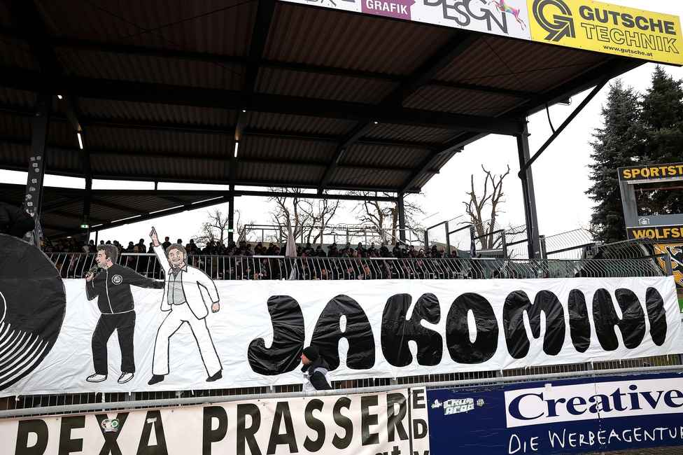 Wolfsberg - Sturm Graz
Oesterreichische Fussball Bundesliga, 18. Runde, Wolfsberger AC - SK Sturm Graz, Lavanttal Arena Wolfsberg, 15.02.2025. 

Foto zeigt Fans von Sturm mit einer Choreografie
Schlüsselwörter: sturmflut