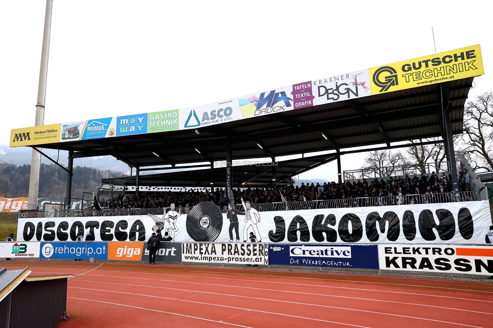 Wolfsberg - Sturm Graz
Oesterreichische Fussball Bundesliga, 18. Runde, Wolfsberger AC - SK Sturm Graz, Lavanttal Arena Wolfsberg, 15.02.2025. 

Foto zeigt Fans von Sturm mit einer Choreografie
Schlüsselwörter: sturmflut