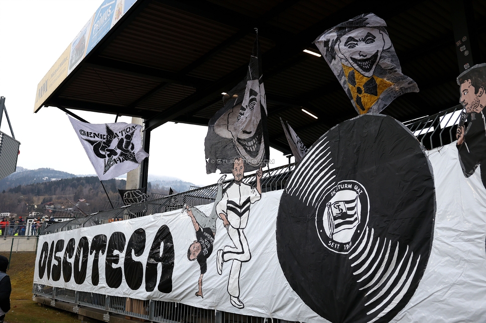 Wolfsberg - Sturm Graz
Oesterreichische Fussball Bundesliga, 18. Runde, Wolfsberger AC - SK Sturm Graz, Lavanttal Arena Wolfsberg, 15.02.2025. 

Foto zeigt Fans von Sturm mit einer Choreografie
Schlüsselwörter: sturmflut