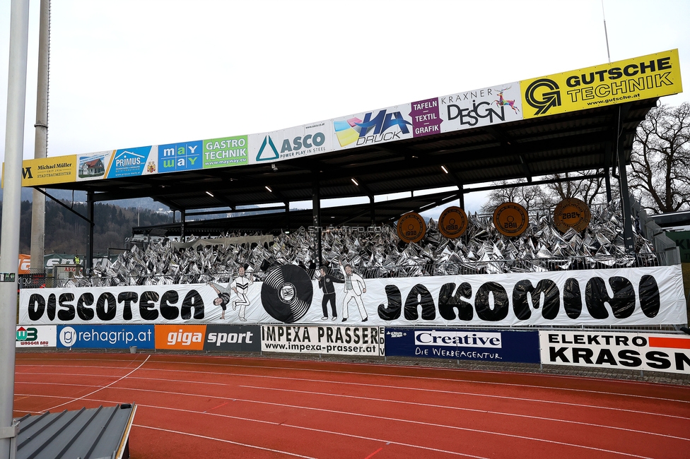 Wolfsberg - Sturm Graz
Oesterreichische Fussball Bundesliga, 18. Runde, Wolfsberger AC - SK Sturm Graz, Lavanttal Arena Wolfsberg, 15.02.2025. 

Foto zeigt Fans von Sturm mit einer Choreografie
Schlüsselwörter: sturmflut