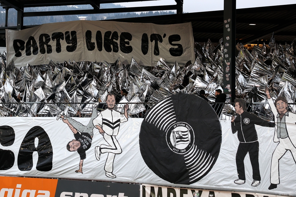 Wolfsberg - Sturm Graz
Oesterreichische Fussball Bundesliga, 18. Runde, Wolfsberger AC - SK Sturm Graz, Lavanttal Arena Wolfsberg, 15.02.2025. 

Foto zeigt Fans von Sturm mit einer Choreografie
Schlüsselwörter: sturmflut