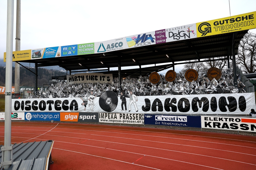 Wolfsberg - Sturm Graz
Oesterreichische Fussball Bundesliga, 18. Runde, Wolfsberger AC - SK Sturm Graz, Lavanttal Arena Wolfsberg, 15.02.2025. 

Foto zeigt Fans von Sturm mit einer Choreografie
Schlüsselwörter: sturmflut