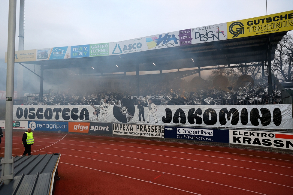 Wolfsberg - Sturm Graz
Oesterreichische Fussball Bundesliga, 18. Runde, Wolfsberger AC - SK Sturm Graz, Lavanttal Arena Wolfsberg, 15.02.2025. 

Foto zeigt Fans von Sturm mit einer Choreografie
Schlüsselwörter: sturmflut