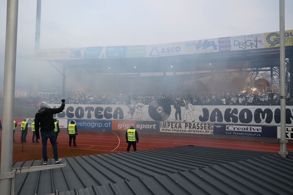 Wolfsberg - Sturm Graz
Oesterreichische Fussball Bundesliga, 18. Runde, Wolfsberger AC - SK Sturm Graz, Lavanttal Arena Wolfsberg, 15.02.2025. 

Foto zeigt Fans von Sturm mit einer Choreografie
