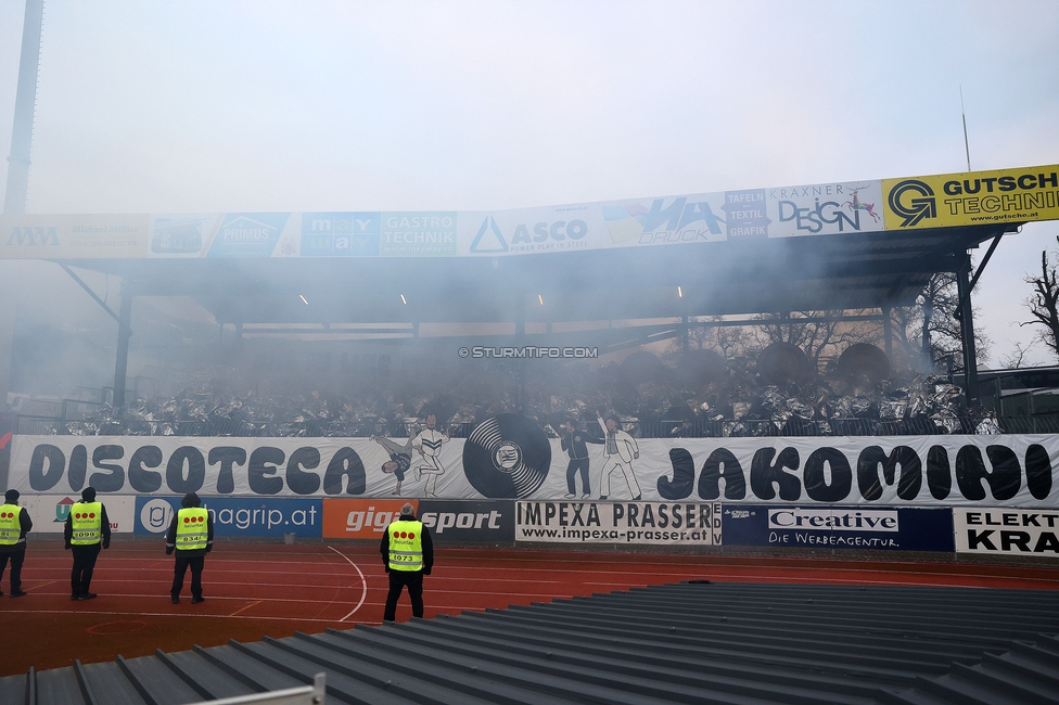 Wolfsberg - Sturm Graz
Oesterreichische Fussball Bundesliga, 18. Runde, Wolfsberger AC - SK Sturm Graz, Lavanttal Arena Wolfsberg, 15.02.2025. 

Foto zeigt Fans von Sturm mit einer Choreografie
Schlüsselwörter: sturmflut