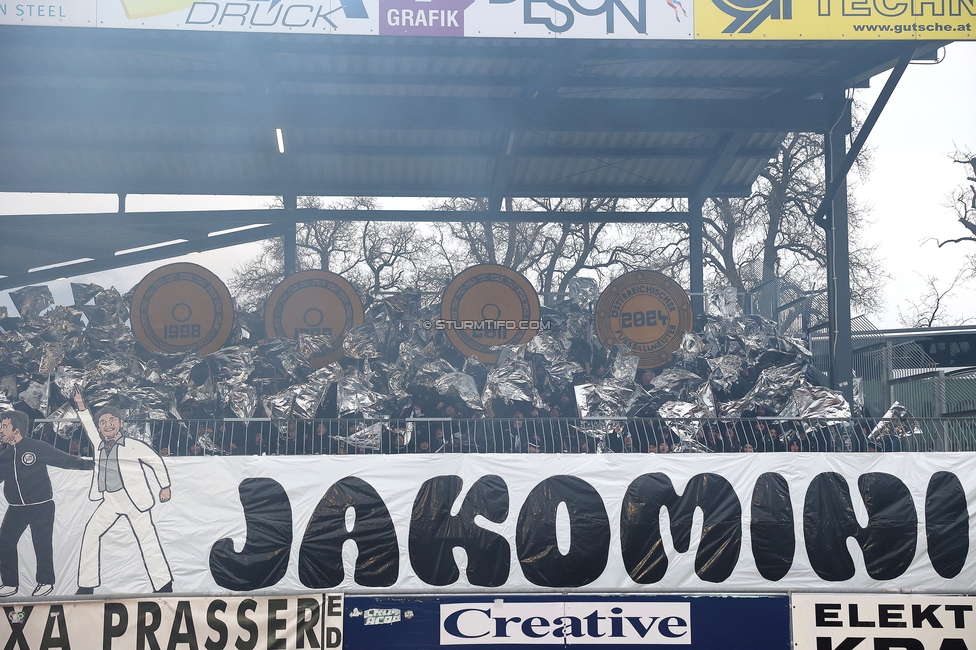 Wolfsberg - Sturm Graz
Oesterreichische Fussball Bundesliga, 18. Runde, Wolfsberger AC - SK Sturm Graz, Lavanttal Arena Wolfsberg, 15.02.2025. 

Foto zeigt Fans von Sturm mit einer Choreografie
Schlüsselwörter: sturmflut