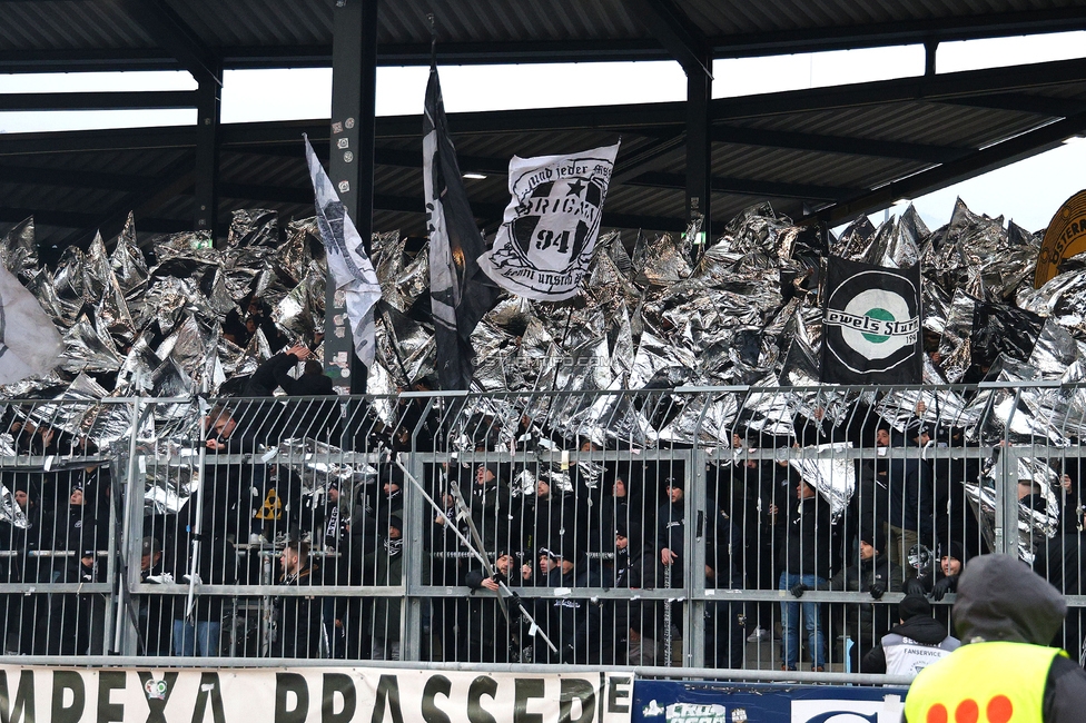 Wolfsberg - Sturm Graz
Oesterreichische Fussball Bundesliga, 18. Runde, Wolfsberger AC - SK Sturm Graz, Lavanttal Arena Wolfsberg, 15.02.2025. 

Foto zeigt Fans von Sturm mit einer Choreografie
