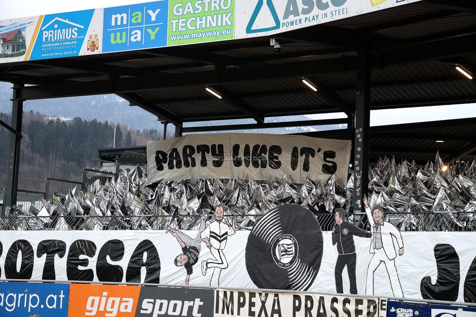 Wolfsberg - Sturm Graz
Oesterreichische Fussball Bundesliga, 18. Runde, Wolfsberger AC - SK Sturm Graz, Lavanttal Arena Wolfsberg, 15.02.2025. 

Foto zeigt Fans von Sturm mit einer Choreografie
Schlüsselwörter: sturmflut