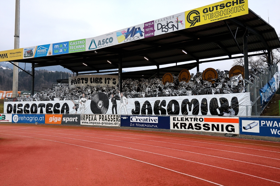 Wolfsberg - Sturm Graz
Oesterreichische Fussball Bundesliga, 18. Runde, Wolfsberger AC - SK Sturm Graz, Lavanttal Arena Wolfsberg, 15.02.2025. 

Foto zeigt Fans von Sturm mit einer Choreografie
Schlüsselwörter: sturmflut