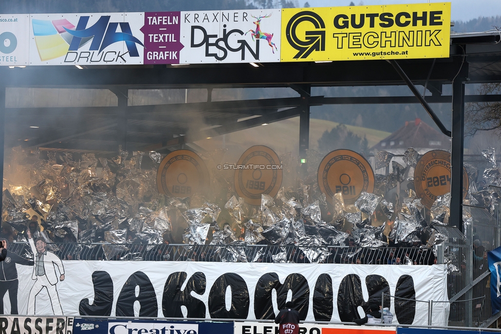 Wolfsberg - Sturm Graz
Oesterreichische Fussball Bundesliga, 18. Runde, Wolfsberger AC - SK Sturm Graz, Lavanttal Arena Wolfsberg, 15.02.2025. 

Foto zeigt Fans von Sturm mit einer Choreografie
