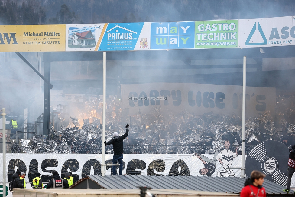 Wolfsberg - Sturm Graz
Oesterreichische Fussball Bundesliga, 18. Runde, Wolfsberger AC - SK Sturm Graz, Lavanttal Arena Wolfsberg, 15.02.2025. 

Foto zeigt Fans von Sturm mit einer Choreografie
