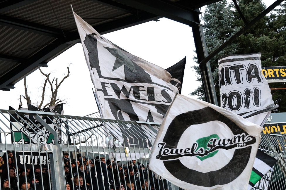 Wolfsberg - Sturm Graz
Oesterreichische Fussball Bundesliga, 18. Runde, Wolfsberger AC - SK Sturm Graz, Lavanttal Arena Wolfsberg, 15.02.2025. 

Foto zeigt Fans von Sturm
