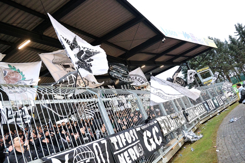 Wolfsberg - Sturm Graz
Oesterreichische Fussball Bundesliga, 18. Runde, Wolfsberger AC - SK Sturm Graz, Lavanttal Arena Wolfsberg, 15.02.2025. 

Foto zeigt Fans von Sturm
