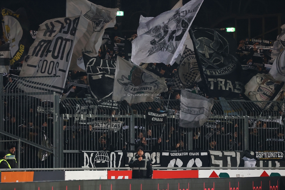 Wolfsberg - Sturm Graz
Oesterreichische Fussball Bundesliga, 18. Runde, Wolfsberger AC - SK Sturm Graz, Lavanttal Arena Wolfsberg, 15.02.2025. 

Foto zeigt Fans von Sturm
