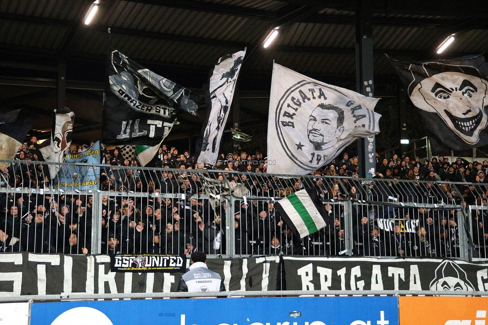 Wolfsberg - Sturm Graz
Oesterreichische Fussball Bundesliga, 18. Runde, Wolfsberger AC - SK Sturm Graz, Lavanttal Arena Wolfsberg, 15.02.2025. 

Foto zeigt Fans von Sturm
