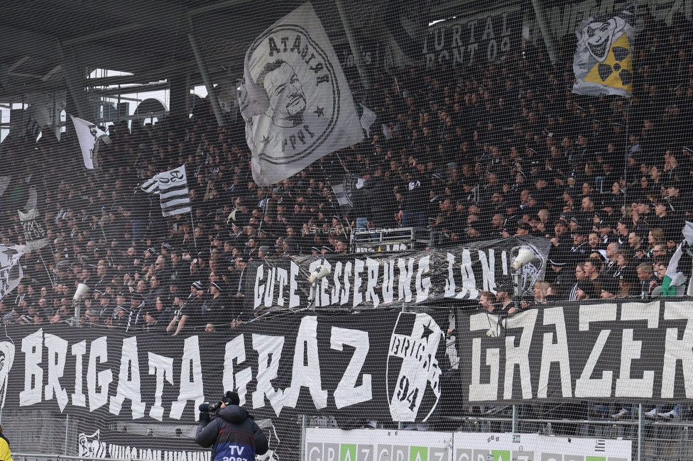 Sturm Graz - Blau-Weiss Linz
Oesterreichische Fussball Bundesliga, 19. Runde, SK Sturm Graz - FC Blau-Weiss Linz, Stadion Liebenau Graz, 23.02.2025. 

Foto zeigt Fans von Sturm mit einem Spruchband
Schlüsselwörter: brigata