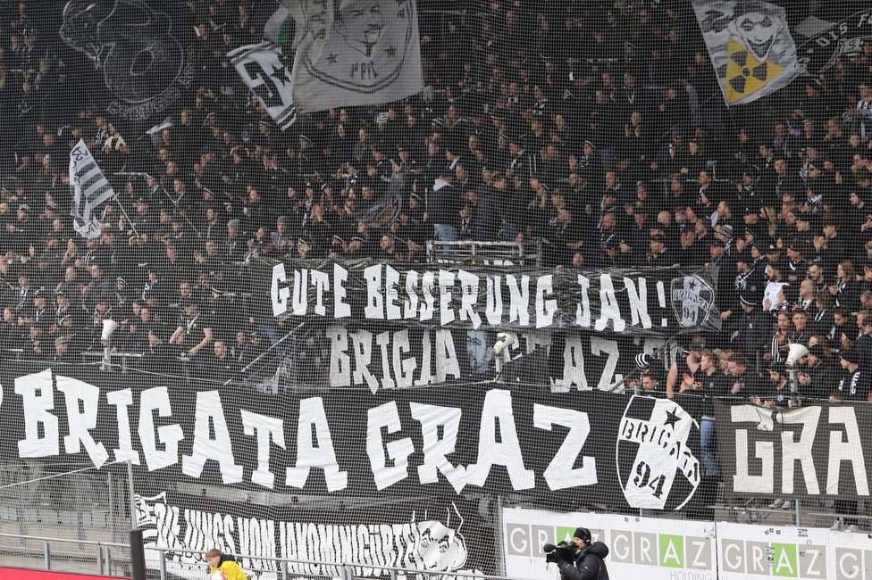 Sturm Graz - Blau-Weiss Linz
Oesterreichische Fussball Bundesliga, 19. Runde, SK Sturm Graz - FC Blau-Weiss Linz, Stadion Liebenau Graz, 23.02.2025. 

Foto zeigt Fans von Sturm mit einem Spruchband
Schlüsselwörter: brigata