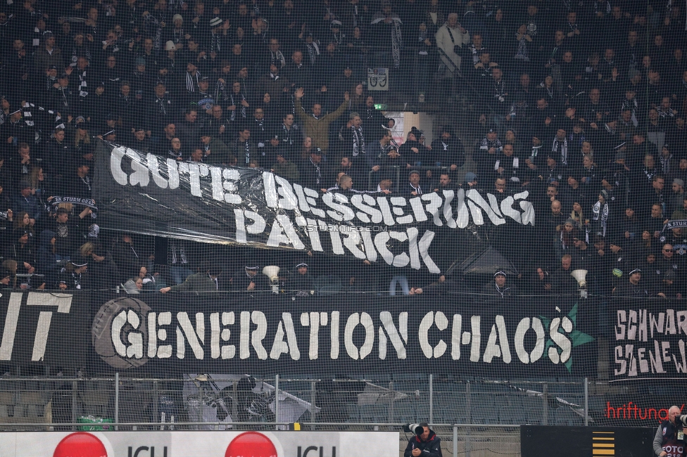 Sturm Graz - Blau-Weiss Linz
Oesterreichische Fussball Bundesliga, 19. Runde, SK Sturm Graz - FC Blau-Weiss Linz, Stadion Liebenau Graz, 23.02.2025. 

Foto zeigt Fans von Sturm mit einem Spruchband
Schlüsselwörter: generationchaos