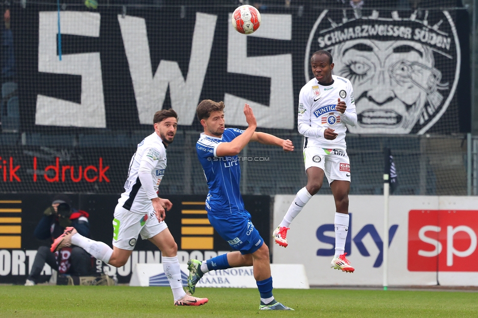 Sturm Graz - Blau-Weiss Linz
Oesterreichische Fussball Bundesliga, 19. Runde, SK Sturm Graz - FC Blau-Weiss Linz, Stadion Liebenau Graz, 23.02.2025. 

Foto zeigt Malick Junior Yalcouye (Sturm)
