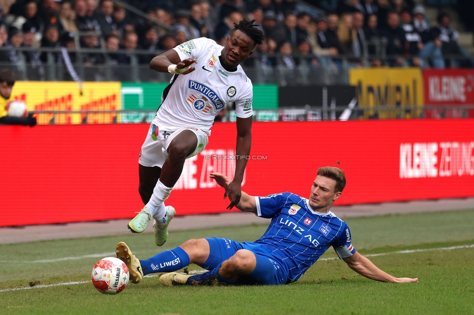 Sturm Graz - Blau-Weiss Linz
Oesterreichische Fussball Bundesliga, 19. Runde, SK Sturm Graz - FC Blau-Weiss Linz, Stadion Liebenau Graz, 23.02.2025. 

Foto zeigt Seedy Jatta (Sturm)
