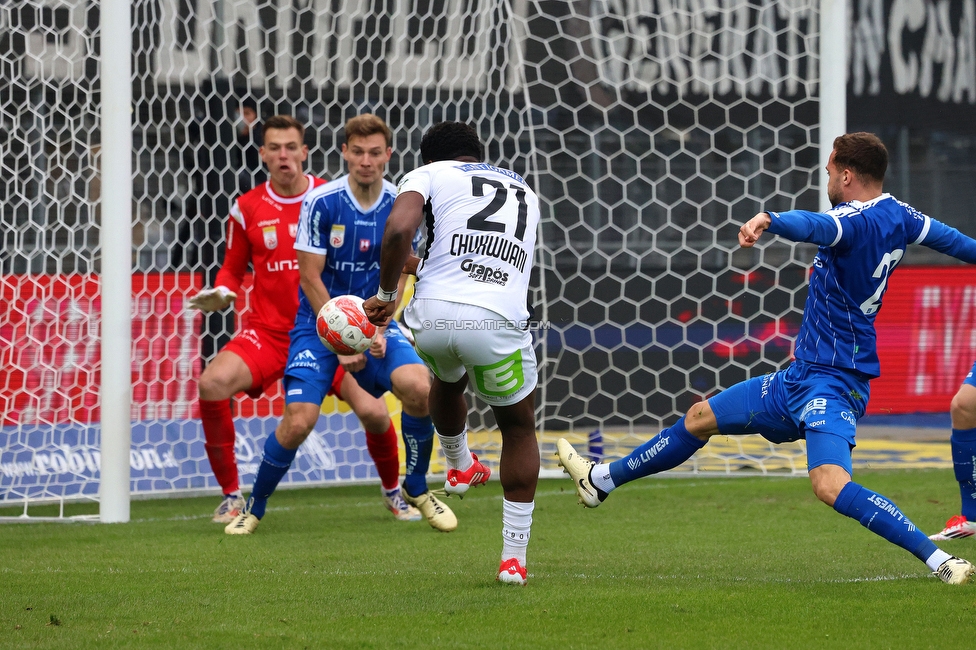 Sturm Graz - Blau-Weiss Linz
Oesterreichische Fussball Bundesliga, 19. Runde, SK Sturm Graz - FC Blau-Weiss Linz, Stadion Liebenau Graz, 23.02.2025. 

Foto zeigt Tochi Phil Chukwuani (Sturm)
