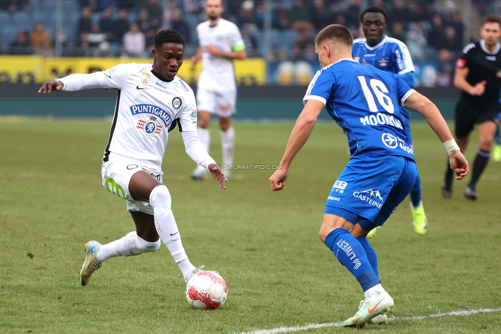 Sturm Graz - Blau-Weiss Linz
Oesterreichische Fussball Bundesliga, 19. Runde, SK Sturm Graz - FC Blau-Weiss Linz, Stadion Liebenau Graz, 23.02.2025. 

Foto zeigt Tochi Phil Chukwuani (Sturm)
