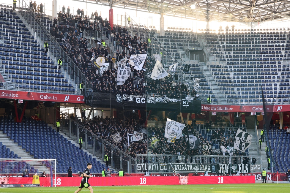 RB Salzburg - Sturm Graz
Oesterreichische Fussball Bundesliga, 20. Runde, FC RB Salzburg - SK Sturm Graz, Stadion Wals-Siezenheim, 02.03.2024. 

Foto zeigt Fans von Sturm
