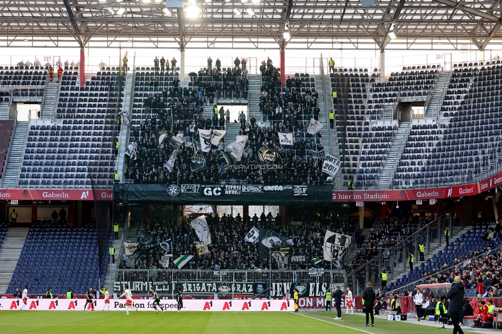 RB Salzburg - Sturm Graz
Oesterreichische Fussball Bundesliga, 20. Runde, FC RB Salzburg - SK Sturm Graz, Stadion Wals-Siezenheim, 02.03.2024. 

Foto zeigt Fans von Sturm
