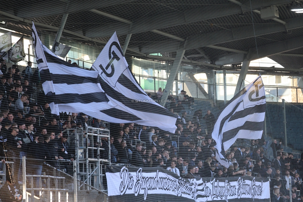 Sturm Graz U19 - Olympiacos
UEFA Youth League Achtelfinale, SK Sturm Graz U19 - Olympiacos FC, Stadion Liebenau Graz, 05.03.2025. 

Foto zeigt Fans von Sturm
