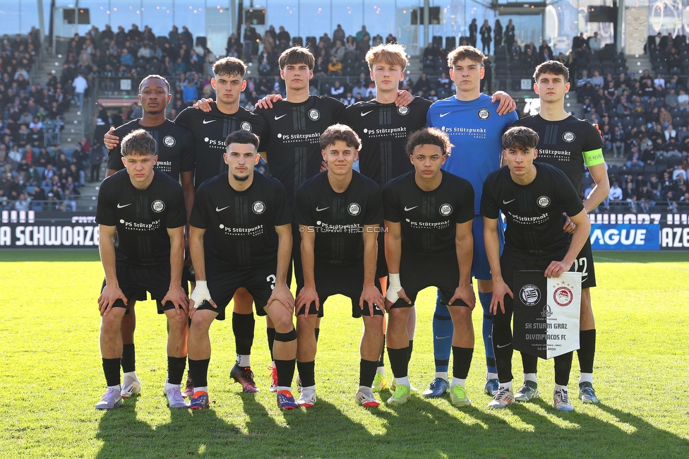 Sturm Graz U19 - Olympiacos
UEFA Youth League Achtelfinale, SK Sturm Graz U19 - Olympiacos FC, Stadion Liebenau Graz, 05.03.2025. 

Foto zeigt die Mannschaft von Sturm
