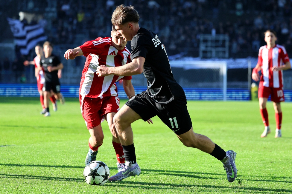 Sturm Graz U19 - Olympiacos
UEFA Youth League Achtelfinale, SK Sturm Graz U19 - Olympiacos FC, Stadion Liebenau Graz, 05.03.2025. 

Foto zeigt Thomas Gurmann (Sturm)
