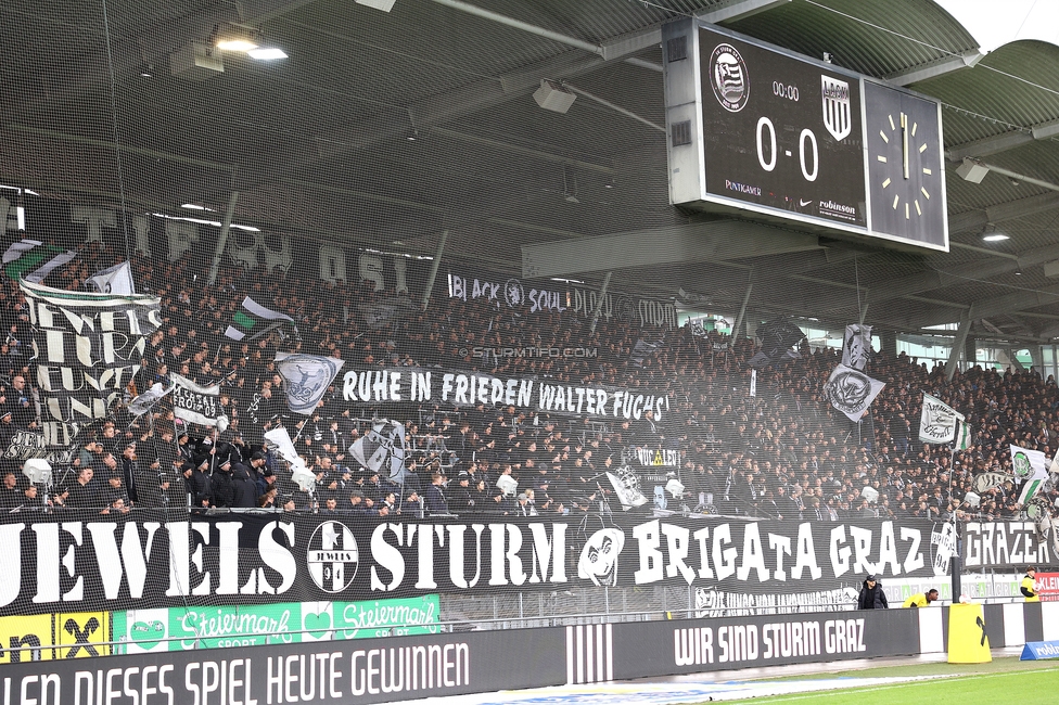 Sturm Graz - LASK
Oesterreichische Fussball Bundesliga, 22. Runde, SK Sturm Graz - Linzer ASK, Stadion Liebenau Graz, 16.03.2025. 

Foto zeigt Fans von Sturm mit einem Spruchband
