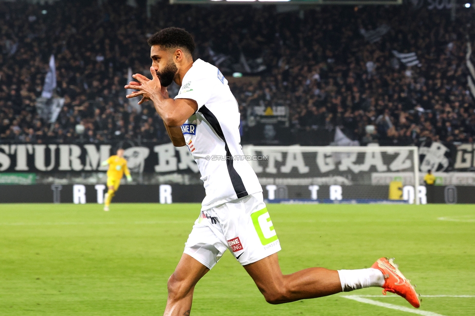 Sturm Graz - RB Salzburg
Oesterreichische Fussball Bundesliga, 30. Runde, SK Sturm Graz - FC RB Salzburg, Stadion Liebenau Graz, 09.05.2025. 

Foto zeigt Gregory Wuethrich (Sturm)
Schlüsselwörter: torjubel