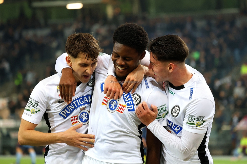 Sturm Graz - RB Salzburg
Oesterreichische Fussball Bundesliga, 30. Runde, SK Sturm Graz - FC RB Salzburg, Stadion Liebenau Graz, 09.05.2025. 

Foto zeigt Tochi Phil Chukwuani (Sturm)
Schlüsselwörter: torjubel